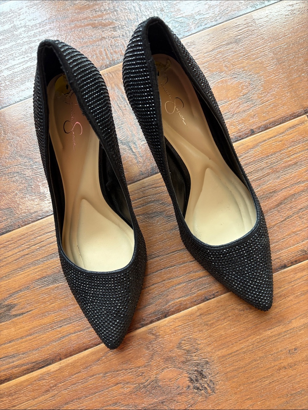 NWOT Jessica Simpson Black Pointed Toe Crystal-Embellished Pumps - Size 9